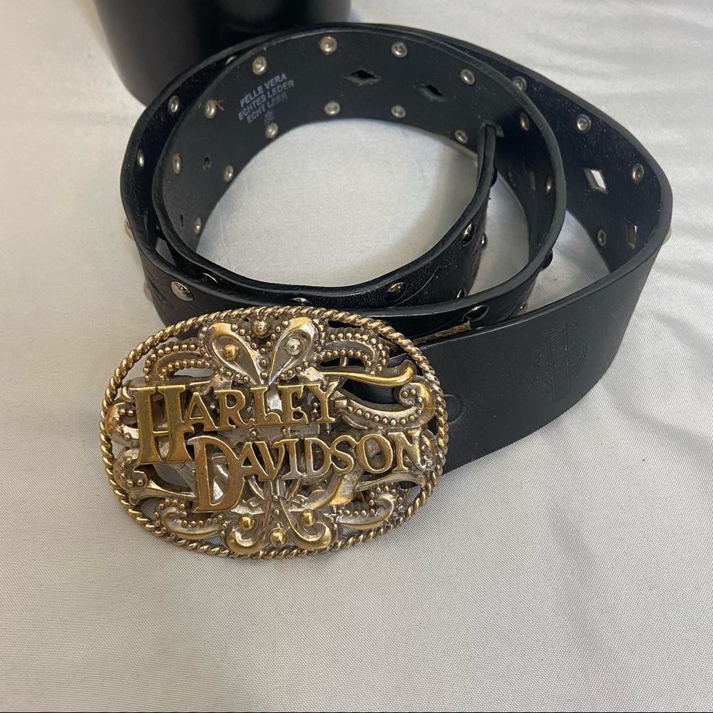 Harley Davidson Buckle Studded Leather Belt Gem